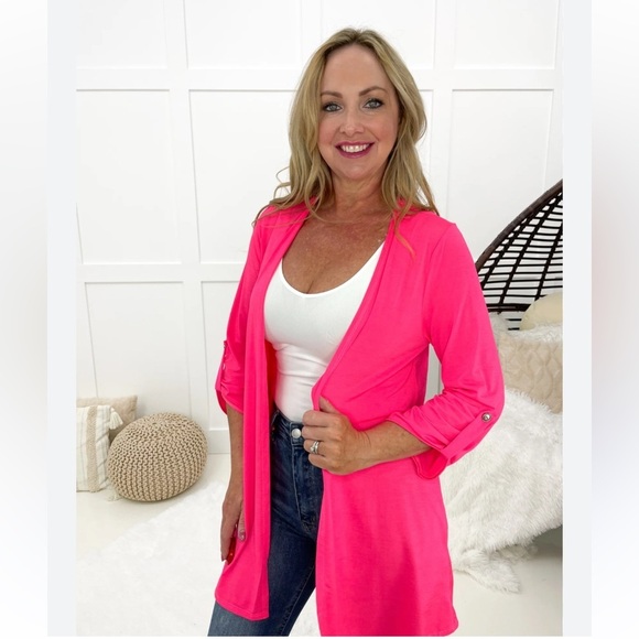 dear scarlet Tops - Bright Pink Open-Front Women's Cardigan